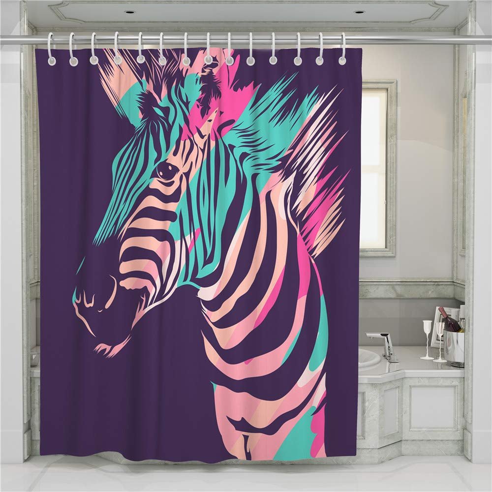 Hiser High-Quality Polyester Shower Curtain, Waterproof, Anti-Mold, Antibacterial, 3D Printed, with 12 C-Shaped Plastic Hooks, Purple, 165 × 180 cm