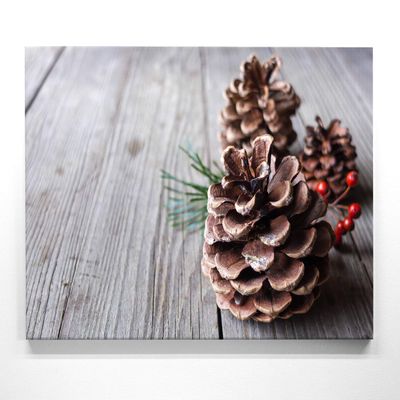 BilderKing Christmas Pinecone Canvas Wall Art, 50 x 50 cm, Stretched on a 2 cm Wood Frame