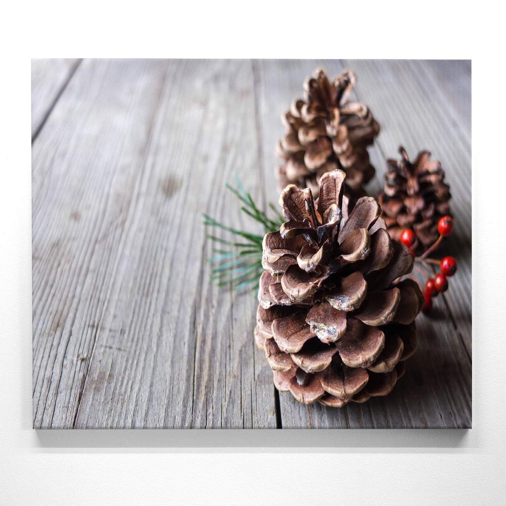 BilderKing Christmas Pinecone Canvas Wall Art, 50 x 50 cm, Stretched on a 2 cm Wood Frame