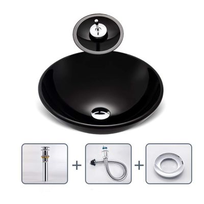 BEDSETS Tempered Glass Countertop Bathroom Sink, Round, 45 x 30 x 12 cm