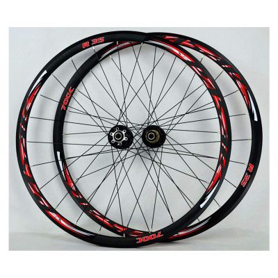 ZFF 700C Road Bike Wheelset, Cyclocross, 30 mm Double-Wall Alloy Rims, Disc/V-Brake, Quick Release, 7/8/9/10/11-Speed, 24-Hole, Red