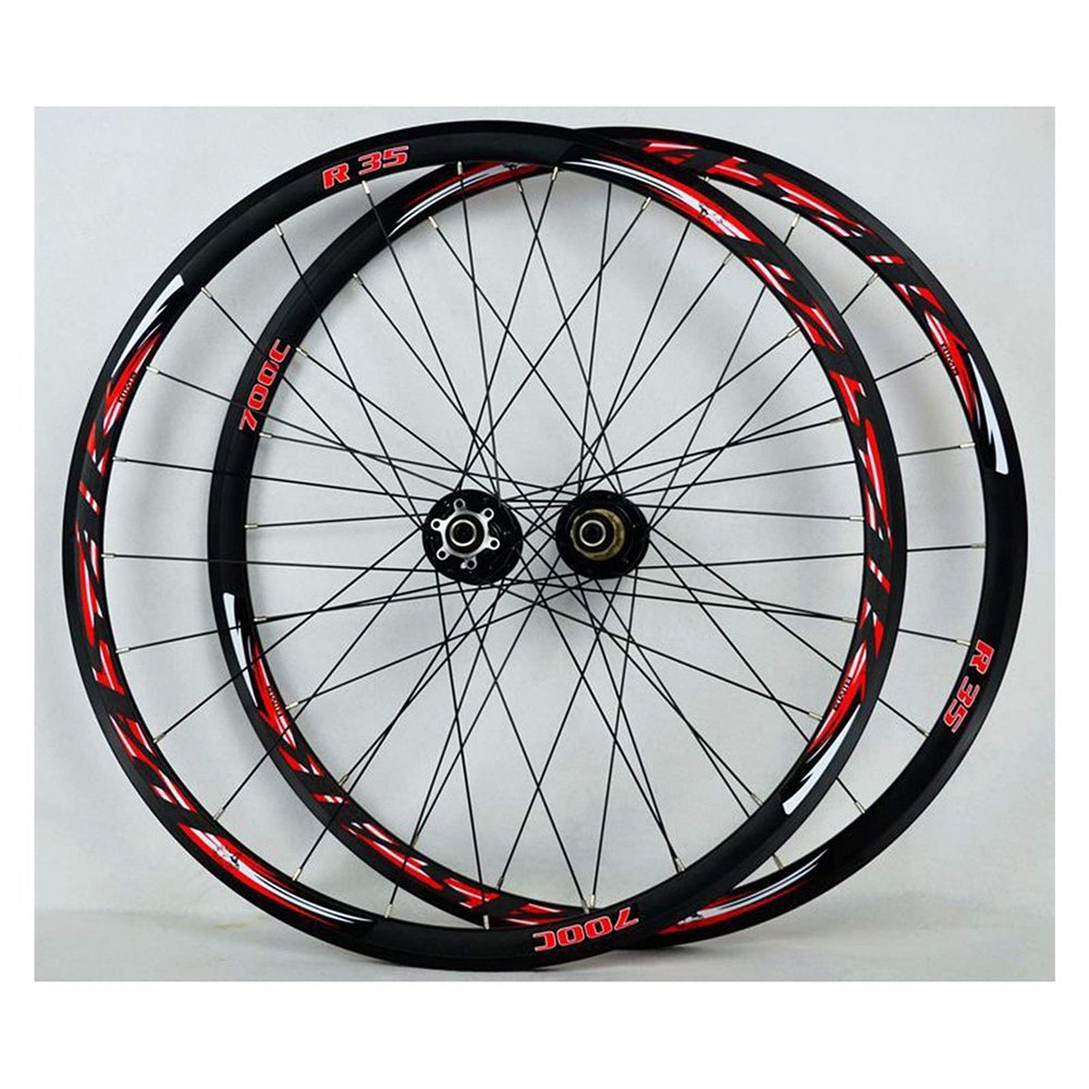 ZFF 700C Road Bike Wheelset, Cyclocross, 30 mm Double-Wall Alloy Rims, Disc/V-Brake, Quick Release, 7/8/9/10/11-Speed, 24-Hole, Red