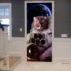 A.Monamour Self-Adhesive Door Wallpaper, 3D Astronaut Cat in Space, 77 x 200 cm view 1