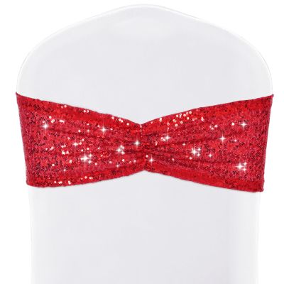 SquarePie 50-Pack Red Elastic Sequin Chair Sashes