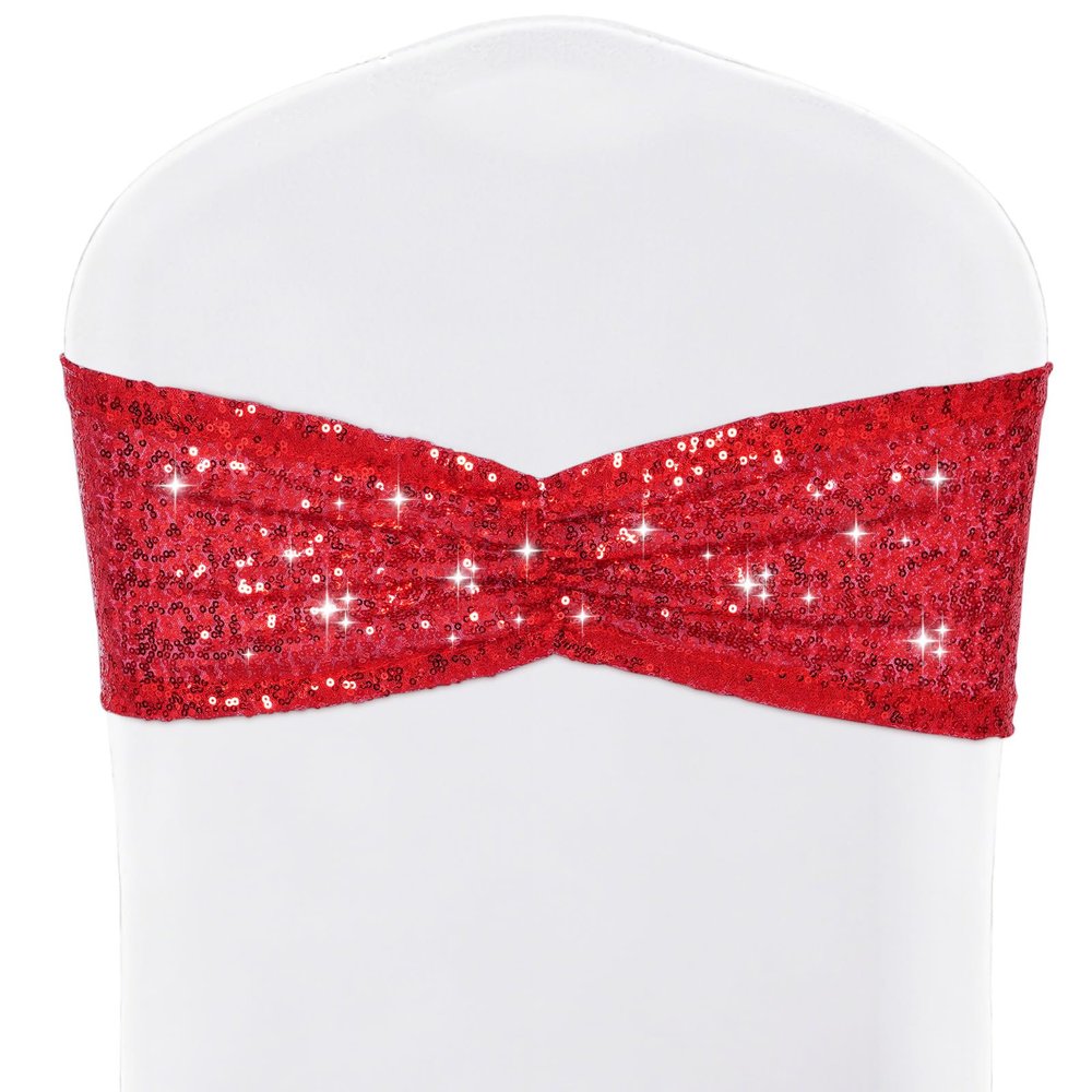 SquarePie 50-Pack Red Elastic Sequin Chair Sashes