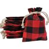 Christmas Gift Drawstring Bags, Red and Black Buffalo Plaid, 12-Pack view 1