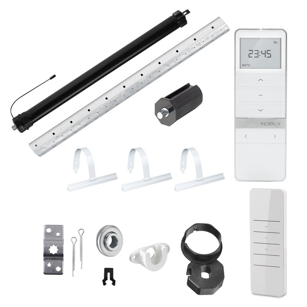 NOBILY Roller Shutter Complete Set for 40 mm Octagonal Shaft, Wireless Mini Motor 13 Nm, Remote Control and Hardware Kit, up to 1 m Overall Length