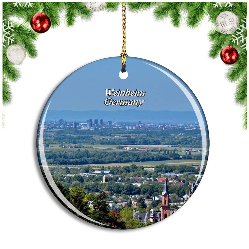 Weinheim Windeck Castle Germany Christmas Tree Ornament, Hanging Decoration, Travel Souvenir Collection, Porcelain, 2.85 Inches