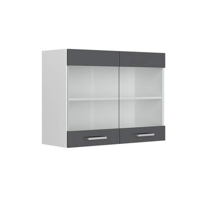 Vicco R-Line Kitchen Glass Cabinet, Anthracite High Gloss, 80 cm