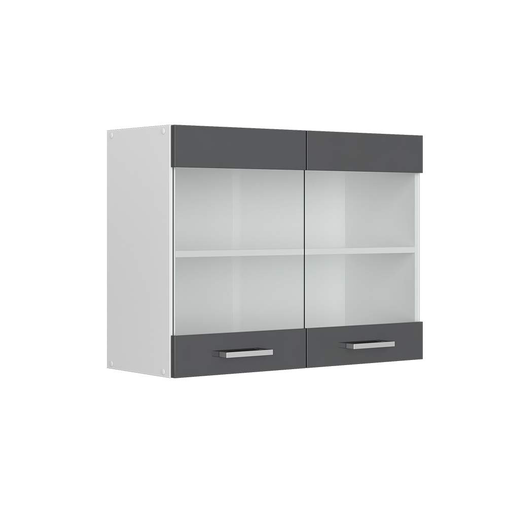 Vicco R-Line Kitchen Glass Cabinet, Anthracite High Gloss, 80 cm