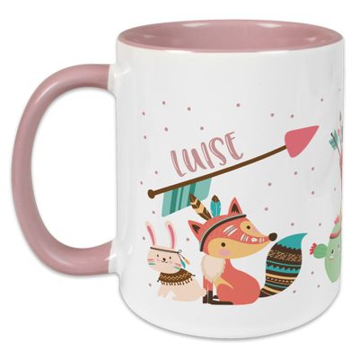 GRAZDesign Personalized Children's Mug with Name, Pink, Ceramic, BPA-Free, 330 ml – Animals in an Indian Village