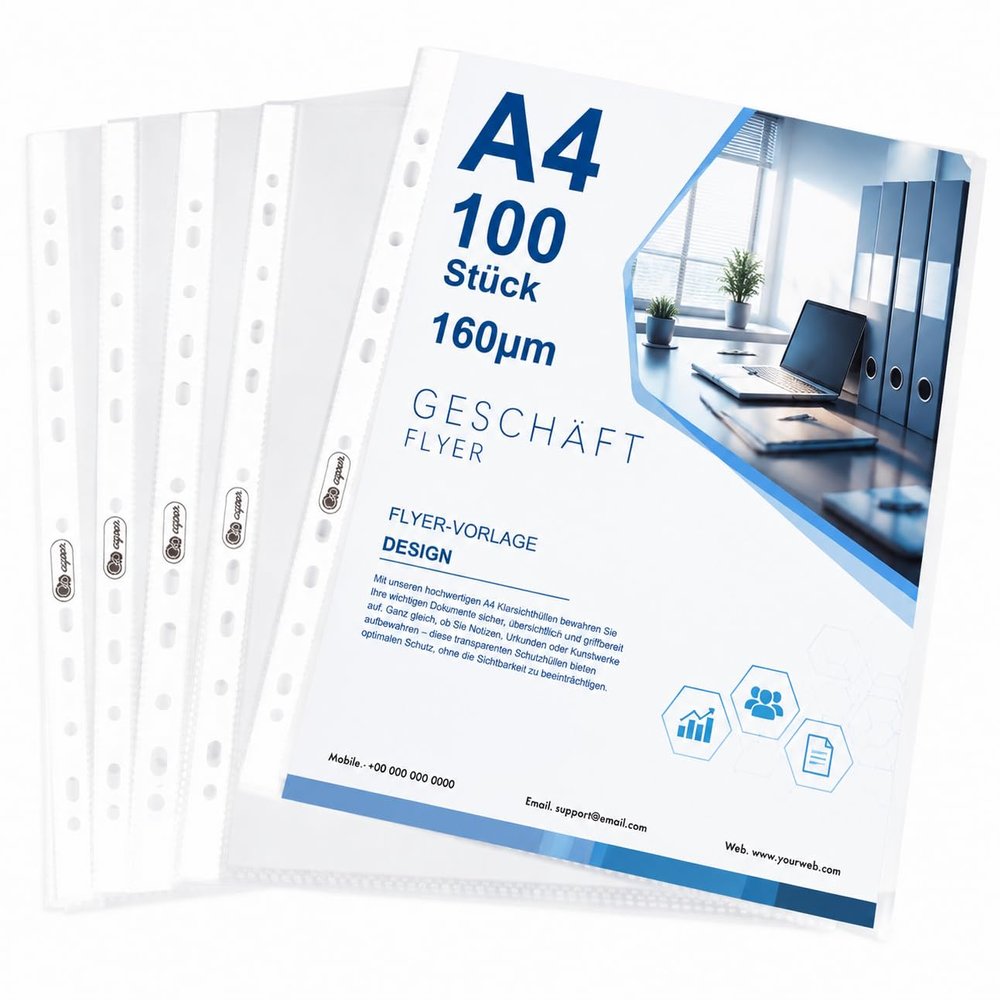 Agoer 100 Clear A4 Sheet Protectors, 0.16 mm, Extra Thick