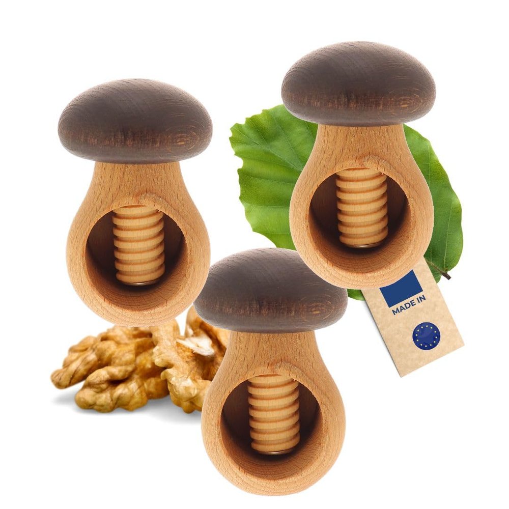3 HOFMEISTER Wooden Nutcrackers with Metal Insert, 10 cm