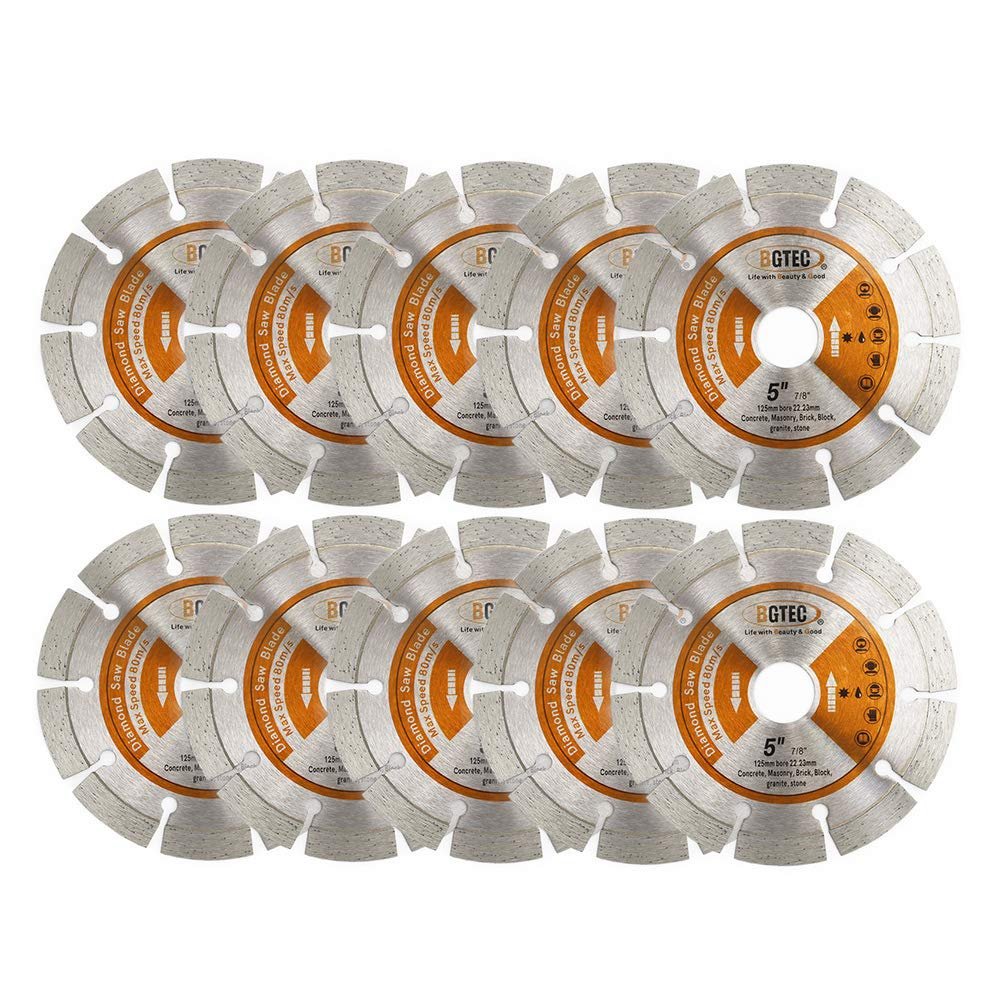 BGTEC Diamond Cutting Discs, 10-Pack, 5 in (125 mm), Segmented