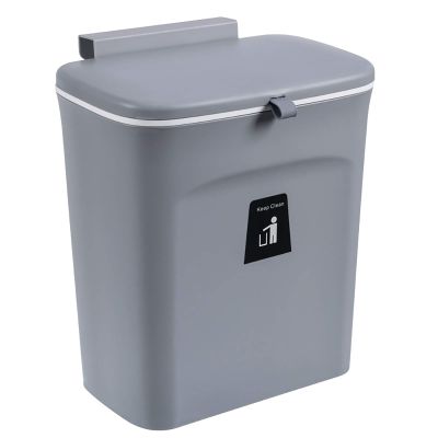 QWEASDF Hanging Wastebasket with Lid, 9 L, Gray