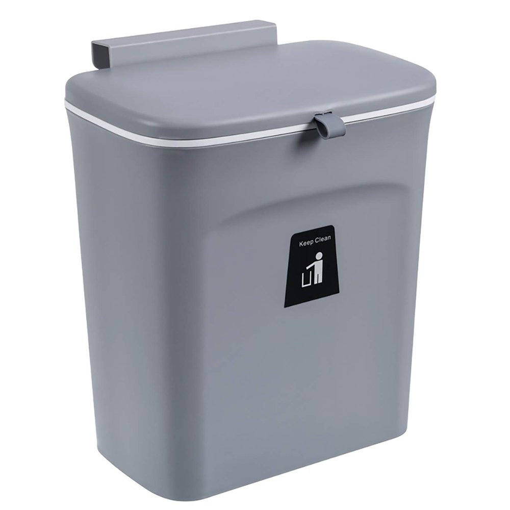 QWEASDF Hanging Wastebasket with Lid, 9 L, Gray