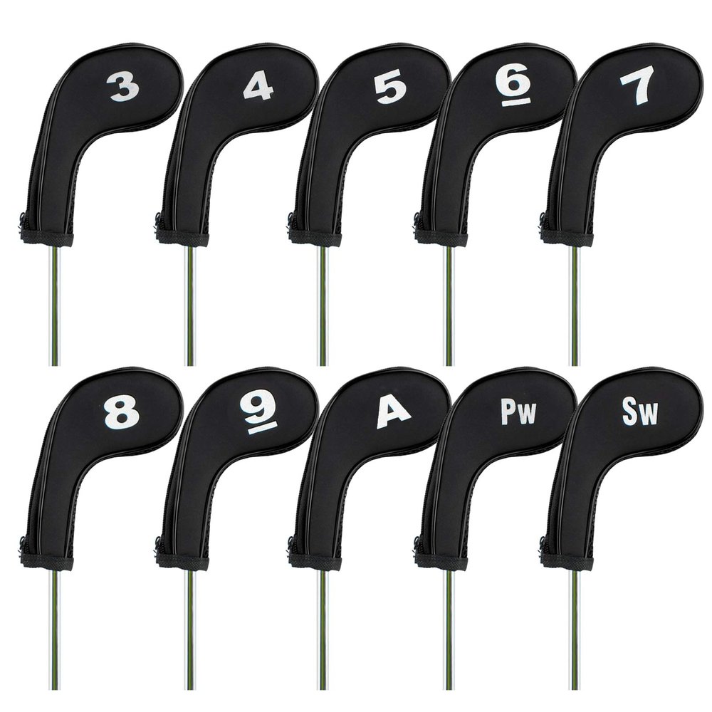 Andux MT/AL01 Golf Club Headcovers with Zipper, Black, 10 pcs
