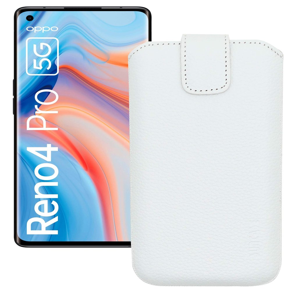 Suncase Leather Pouch for Oppo Reno4 Pro 5G with Silicone Case, White