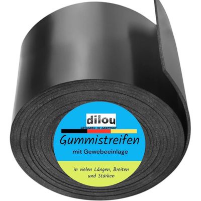 Rubber Strip with Fabric Reinforcement, 5 mm Thick, 100 mm Wide, 1–10 m