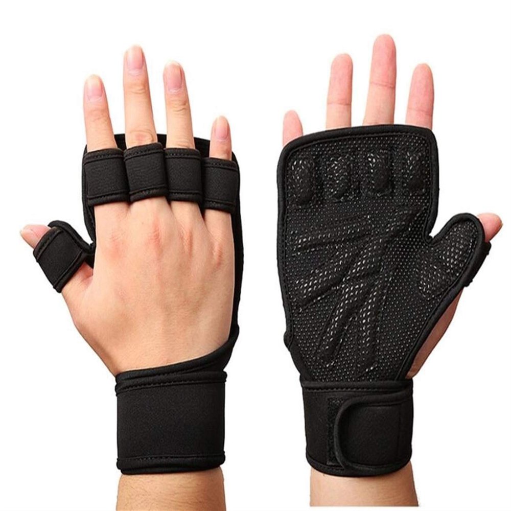 Half-Finger Gym Fitness Gloves with Palm Protection and Adjustable Wrist Wraps, Medium