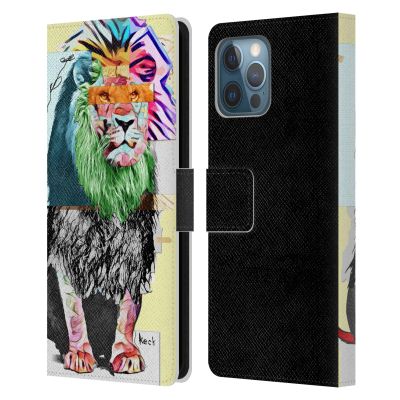 Head Case Designs Official Michel Keck Loewe Animal Collage Leather Wallet Case Compatible with Apple iPhone 12 Pro Max