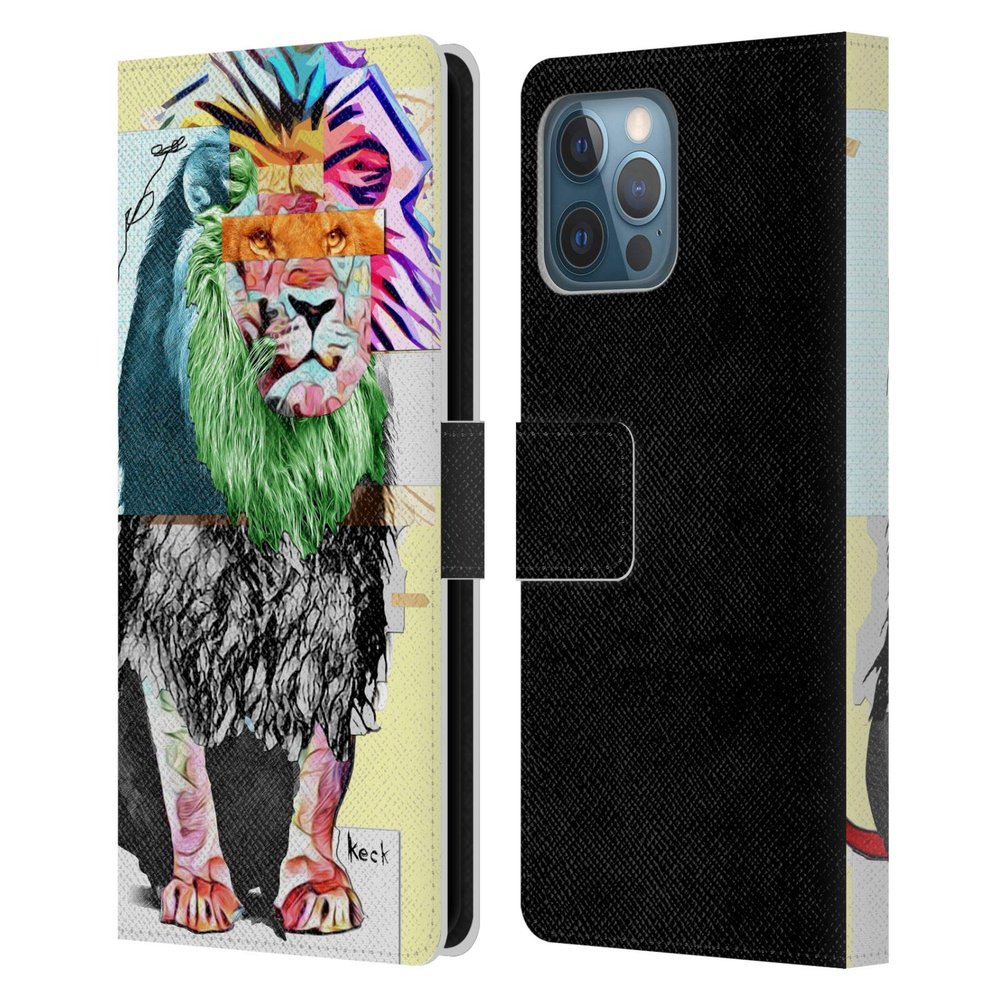 Head Case Designs Official Michel Keck Loewe Animal Collage Leather Wallet Case Compatible with Apple iPhone 12 Pro Max
