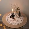 Quinnyshop Christmas Table Topper – Embroidered Deer and Fir Tree Motif, Linen-Look Polyester, Gray and White, Round, Approx. 60 cm view 3