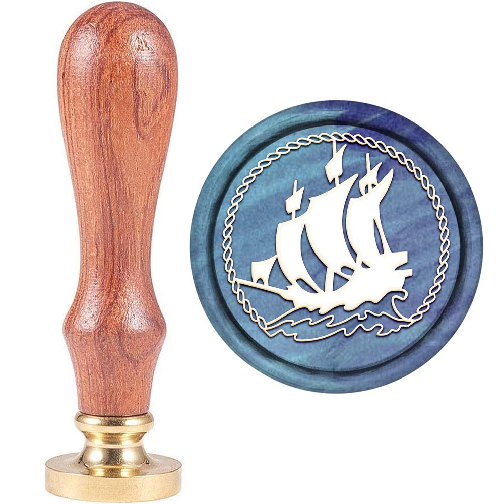 craspire Sailboat Vintage Wax Seal Stamp, 25 mm Removable Brass Head with Natural Wood Handle