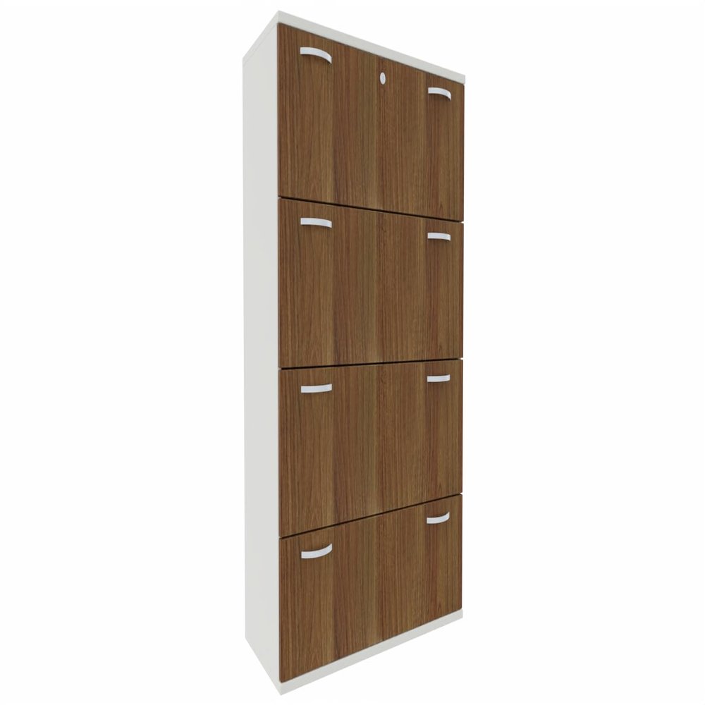Filing Cabinet, 4 Hanging File Drawers, Central Locking, Walnut/White