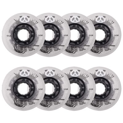 JHKJ Starry Sky Inline Skate Replacement Wheels, Panda Pattern, 8-Pack, 72/76/80 mm, White, 76 mm