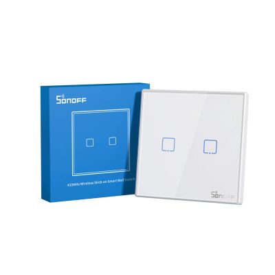 SONOFF T2EU2C-RF 2-Gang Wireless RF Wall Switch, 433 MHz, Two-Way Control, No Wiring Required
