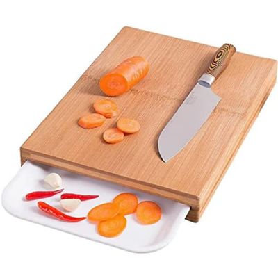 Solid Bamboo Cutting Board, 18 mm, 38 x 26 x 4.6 cm, Napa with Collection Tray