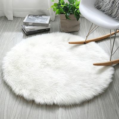HARESLE 120 cm Round White Fluffy Rug for Bedroom