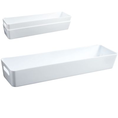 3-Pack White Plastic Drawer Organizer Bins, 40 x 10 x 6 cm