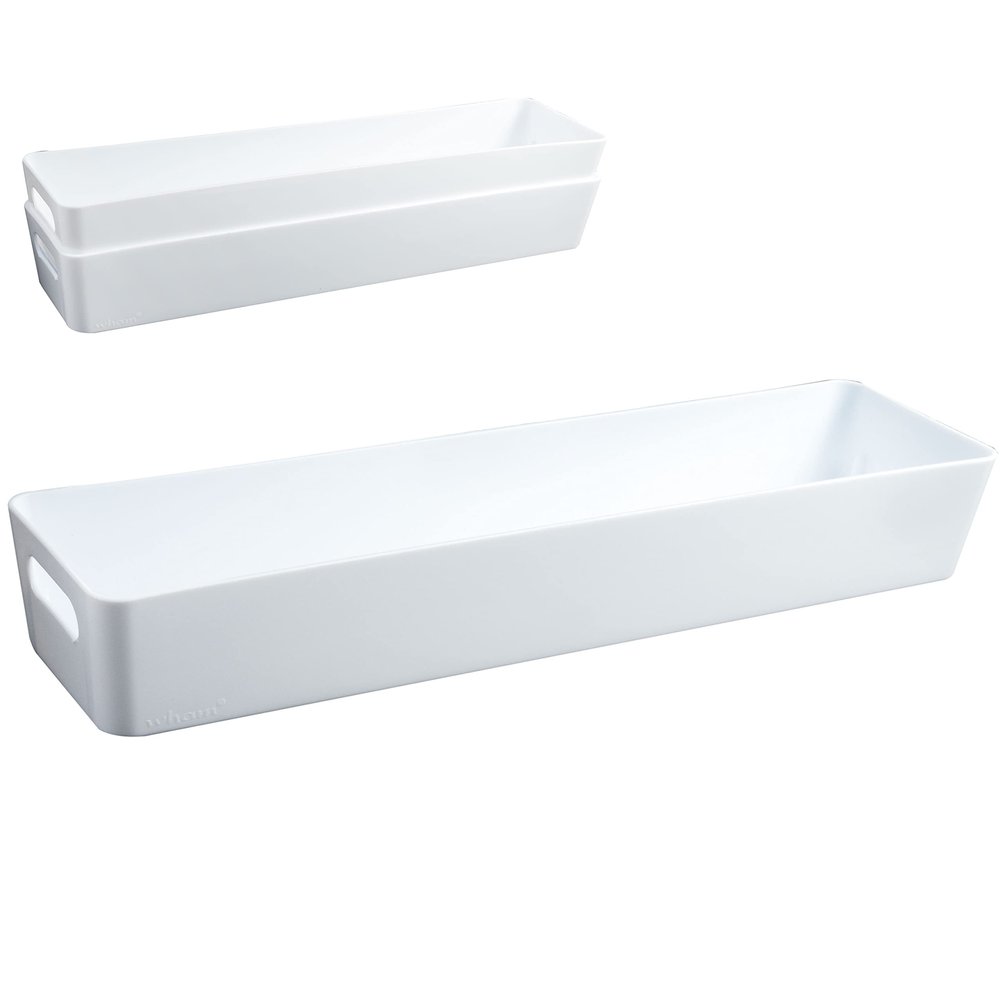 3-Pack White Plastic Drawer Organizer Bins, 40 x 10 x 6 cm