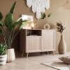 Newfurn Sonoma Oak Rattan-Look Highboard for Entryway, Boho Style view 2