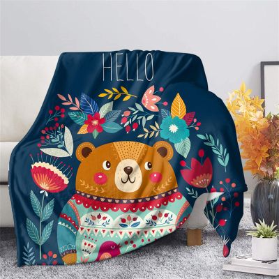 HUGSIDEA Sherpa Fleece Throw Blanket, Cute Animal & Flower Cartoon Print, XL