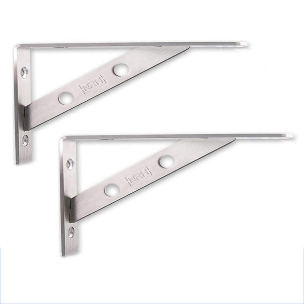EMZJ 2-Piece Stainless Steel Triangular Shelf Brackets, Silver, 300 mm