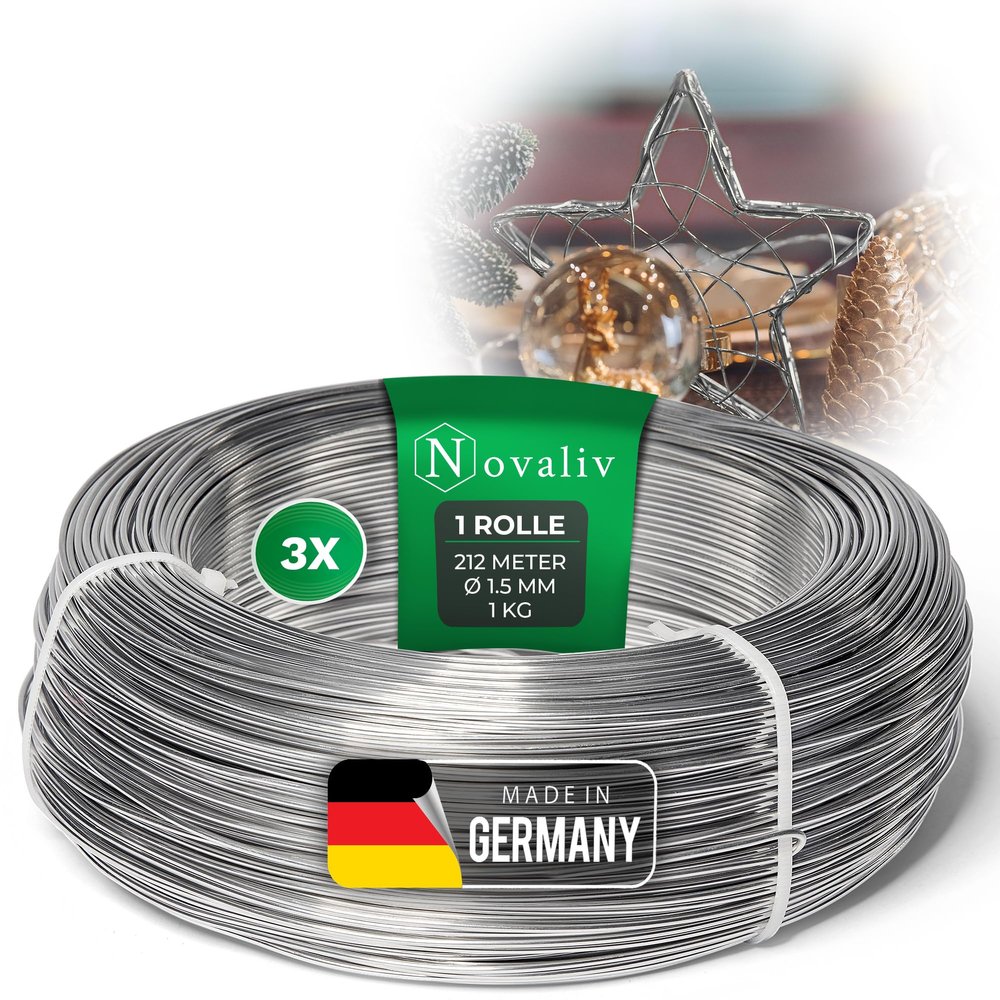 Novaliv 636 m Aluminum Wire, 1.5 mm, Silver, 3 x 212 m Rolls