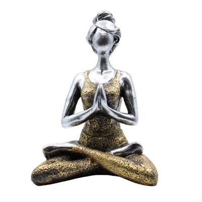 Telliswelt Yoga Lady Figurine, 24 cm, Handmade Polystone, Silver & Gold