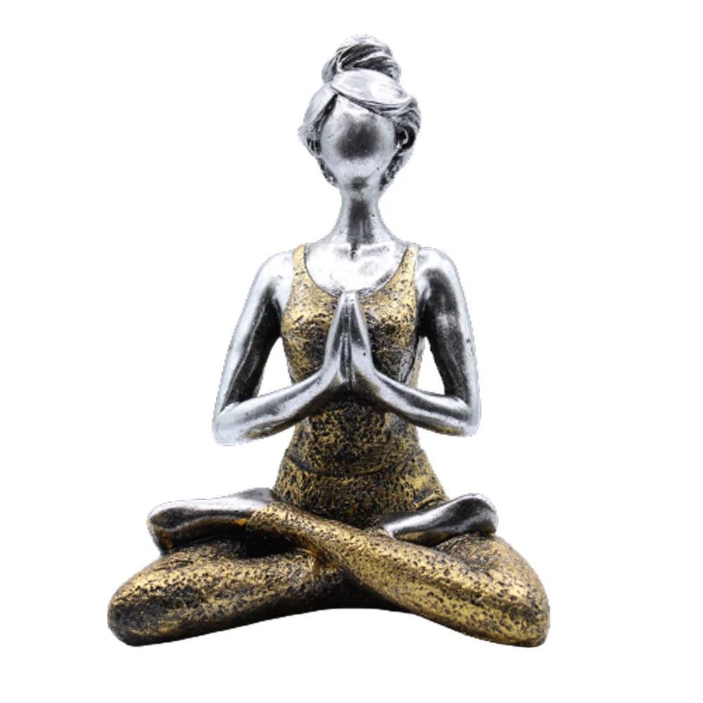 Telliswelt Yoga Lady Figurine, 24 cm, Handmade Polystone, Silver & Gold