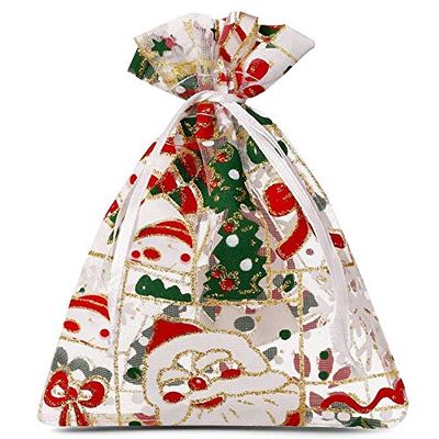 SAKETOS Christmas Organza Gift Bags, 10-Pack, Santa, 18 x 24 cm