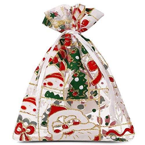 SAKETOS Christmas Organza Gift Bags, 10-Pack, Santa, 18 x 24 cm