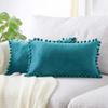 2 Shiny Velvet Pillow Covers with Ball Scandinavian Decor, 40 x 60 cm, Turquoise view 1