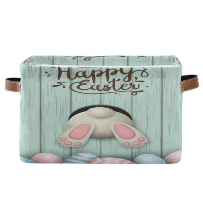 Rxyy Happy Easter Bunny Wooden Canvas Storage Basket