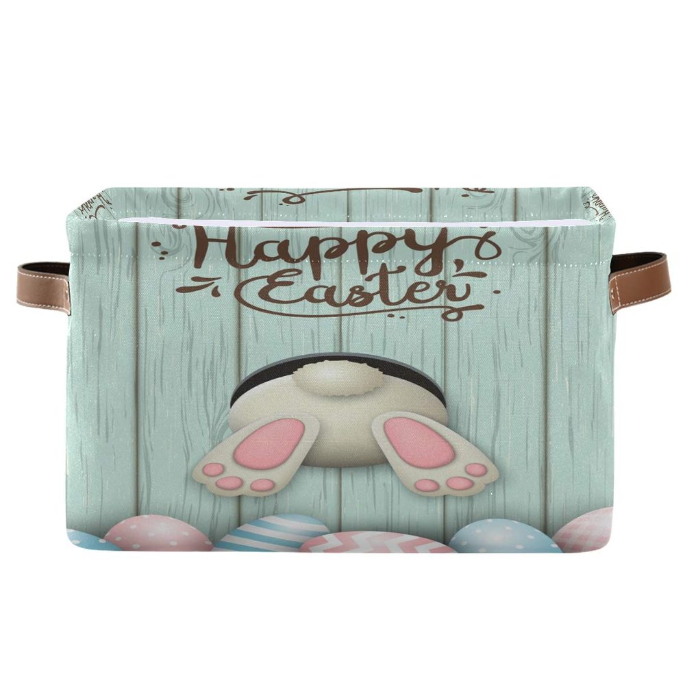 Rxyy Happy Easter Bunny Wooden Canvas Storage Basket