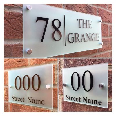 QSCTYG Custom Modern House Number Sign, Matte Glass-Effect Acrylic, 300 × 140 mm
