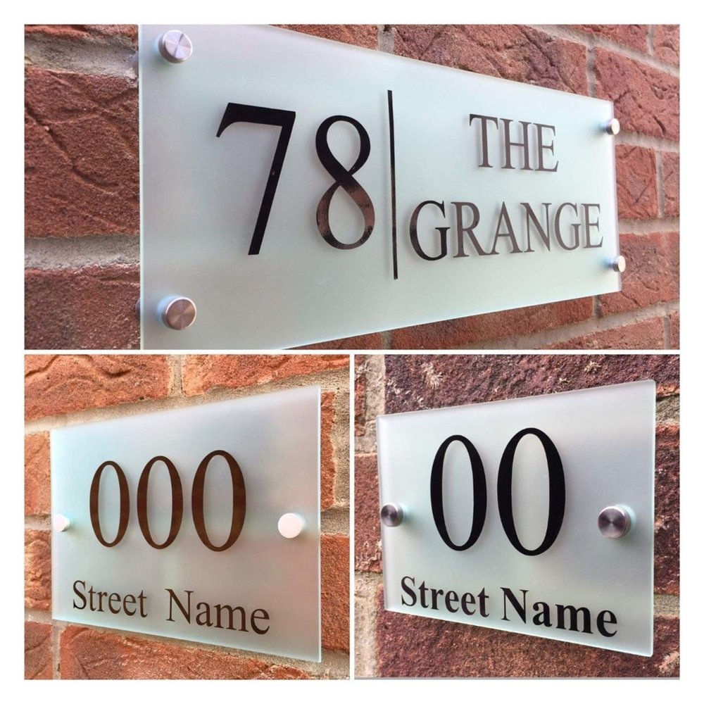 QSCTYG Custom Modern House Number Sign, Matte Glass-Effect Acrylic, 300 × 140 mm