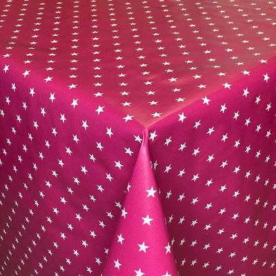 KEVKUS Oilcloth Tablecloth 01289-04 White Stars on Pink, Christmas, 140 x 200 cm