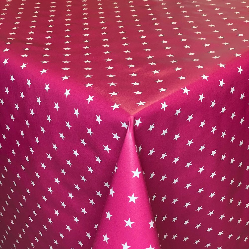 KEVKUS Oilcloth Tablecloth 01289-04 White Stars on Pink, Christmas, 140 x 200 cm